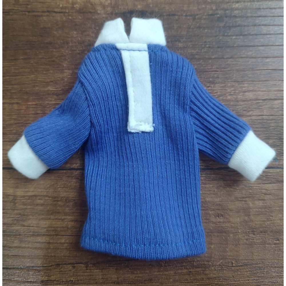 Vintage Fashion Doll Blue Ribbed Top Shirt White Collar Trim 3/4 Sleeve Z32